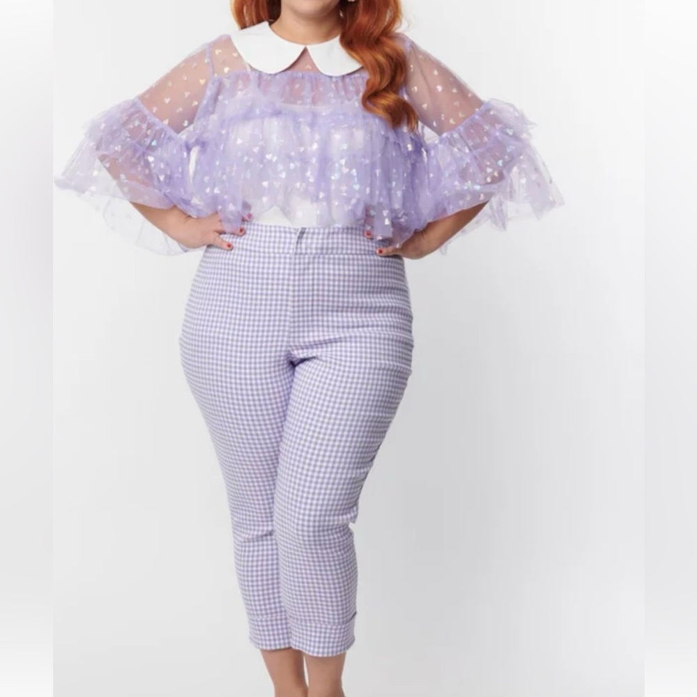 Smak Parlour Lavender Gingham Crop Pants 2X